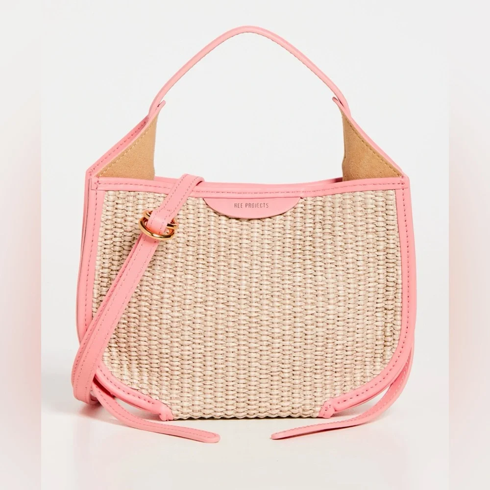 NIB Ree Projects Helene Hobo Mini Raffia Bag in Peach - Picture 1 of 14